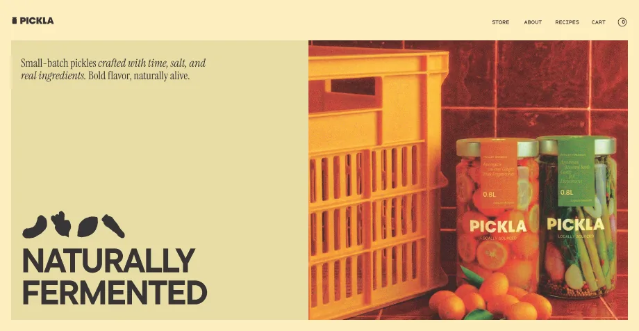 Pickle brand homepage with product jars