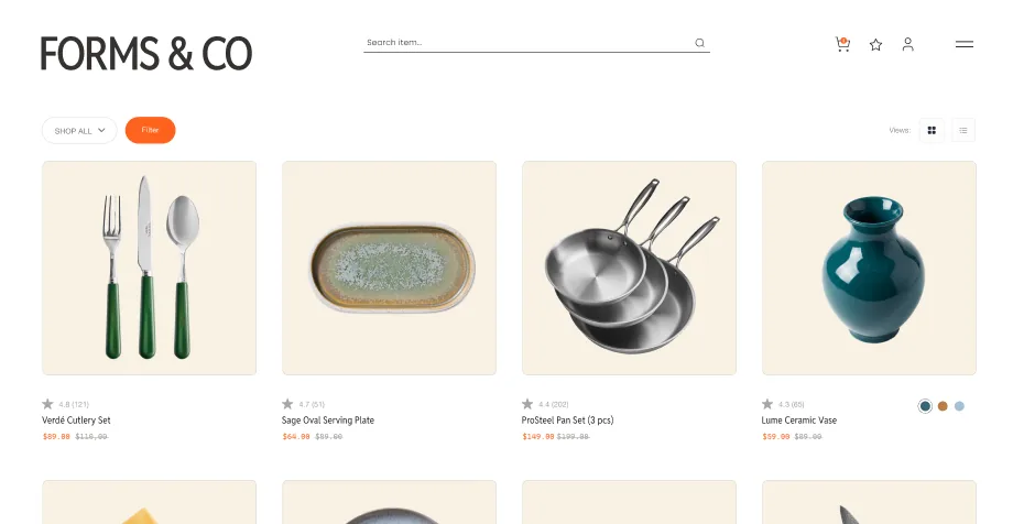 Homeware e-commerce product grid page
